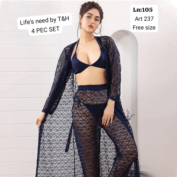 Bridal 4-Piece Night Suit – Net & Silk Collection - alternate